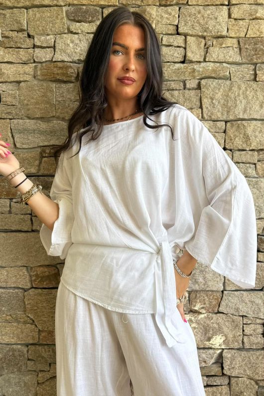 Lindin Linen Blend Kimono Top White